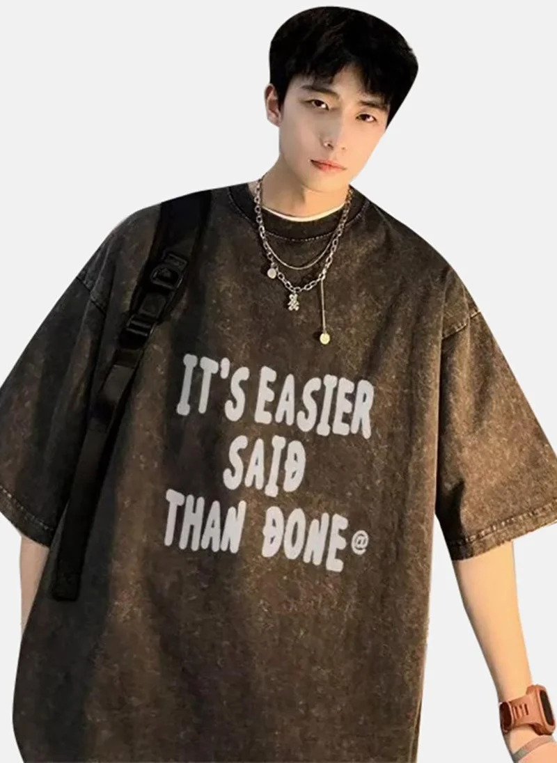 YUNIQEE Brown Printed Half Sleeve Round Neck T-Shirt