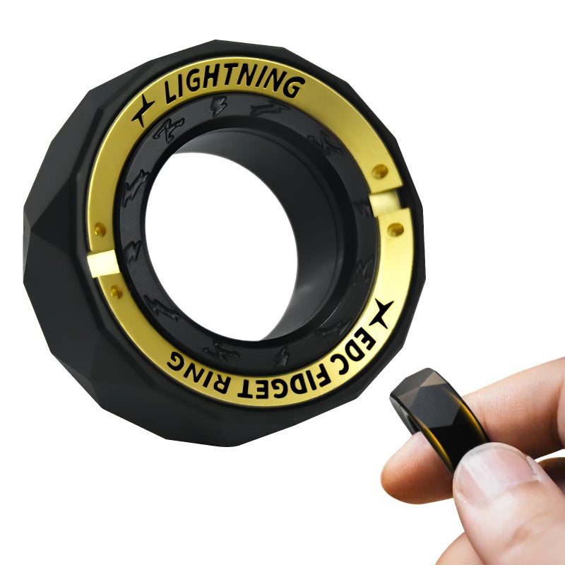 HIDEDC Lightning Fidget Ring for Anxiety Stainless Steel Fidget Slider EDC Fidget Toys for Adults Executive Desk Toy for Keep Focus Anxiety Relief Great Gadgets for Men Women Black - Image 3