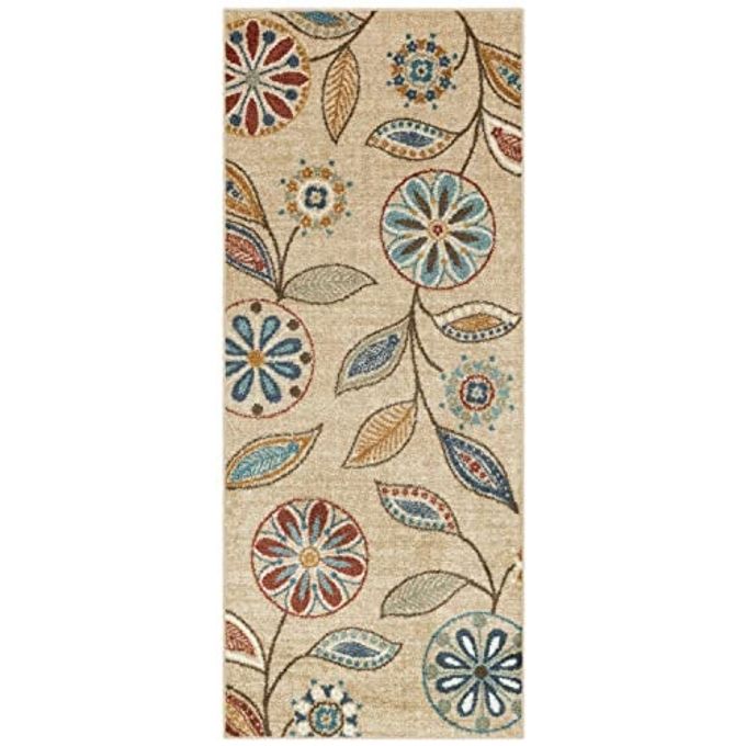 Maples Rugs Reggie Floral Runner Rug - Made in USA - Washable, Non Slip Indoor Carpet for Kitchen, Hallway, and Laundry Room, 2'6" x 6', Beige - Image 1