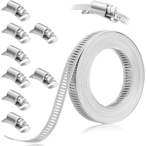 Serplex® 13.3ft Hose Clamp Roll DIY Hose Clamp Roll 304 Stainless Steel with 8 Fastening Bolts Attachment Cuttable Band for Plumbing,Pipe Repairing,DIY - Image 1