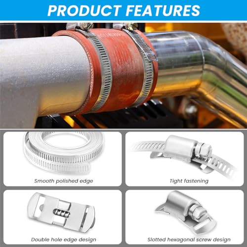 Serplex® 13.3ft Hose Clamp Roll DIY Hose Clamp Roll 304 Stainless Steel with 8 Fastening Bolts Attachment Cuttable Band for Plumbing,Pipe Repairing,DIY - Image 4