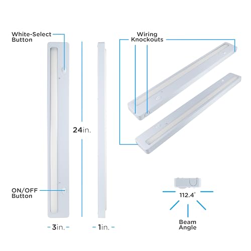 Enbrighten Premium 24in. LED Under Cabinet Light Fixture, Direct-Wire, 900 Lumens, 97 CRI, Color-Select, On/Off Switch, In-Wall Dimmer Compatible, 50,000 hr. LED Life, Steel Housing, White, 34290 - Image 4