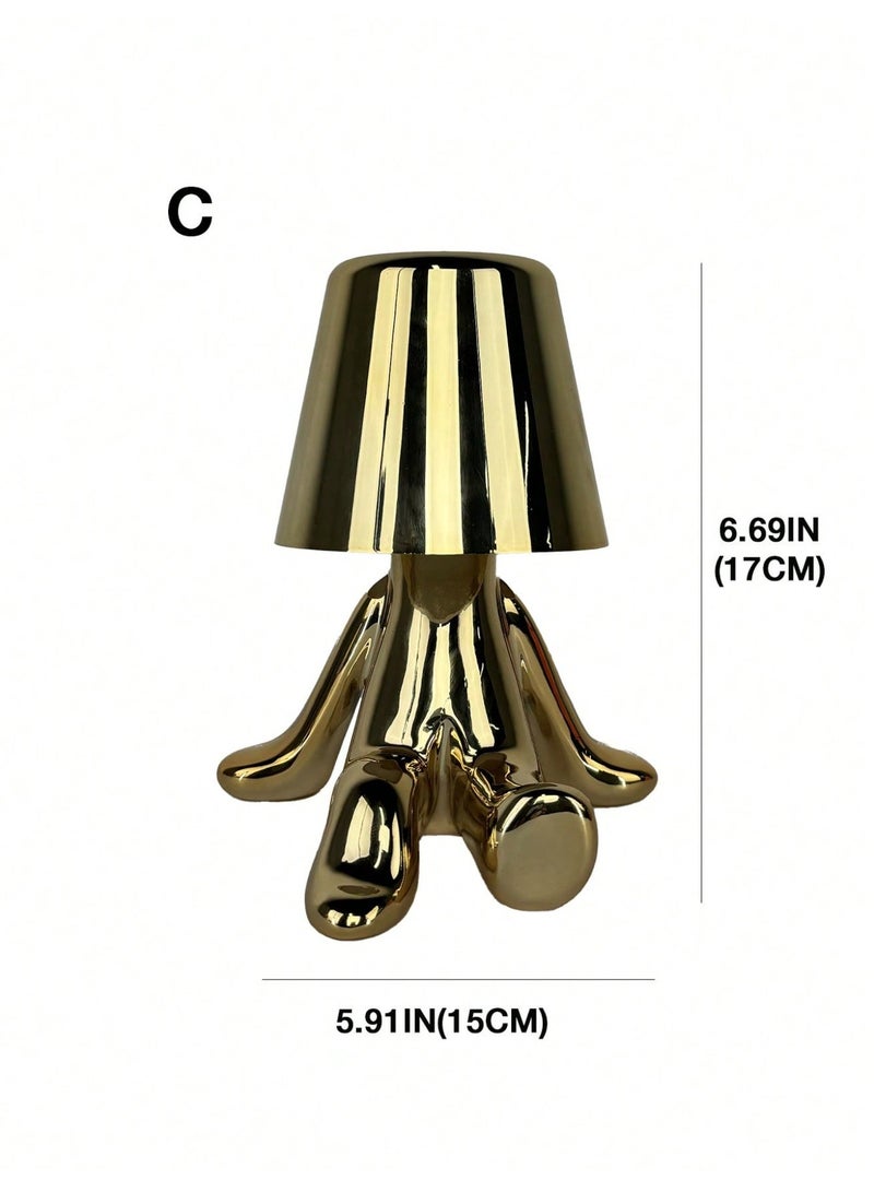 Little Golden Man Night Light, Cordless LED Table Lamp with Touch Sensor, 3-Level Dimming & Rechargeable Battery, Creative Decorative Desk Light for Home Office, Bedroom, Living Room, Unique Gift for Friends - Image 2