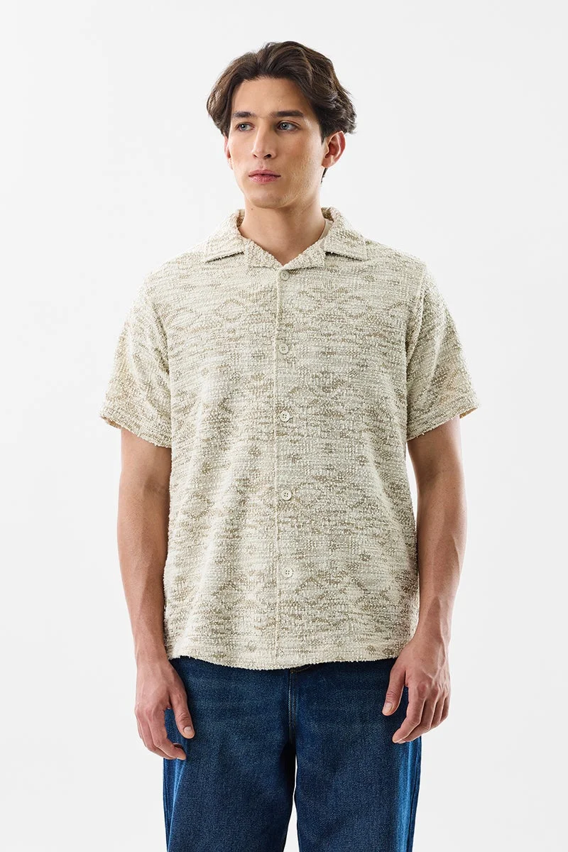SNITCH Beige Geometric Half Sleeve Slim Fit Shirt