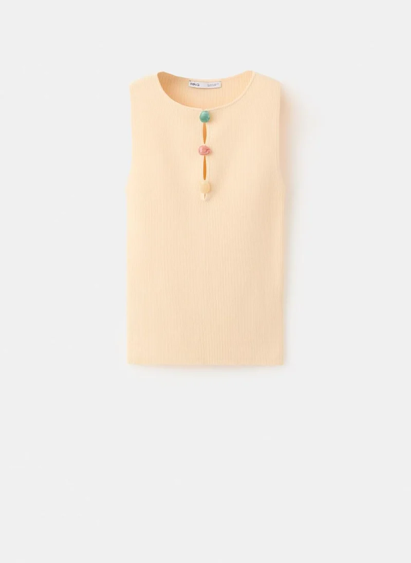 Mango 10-VAINILLA Ribbed Top With Beads for Women | Best Price UAE