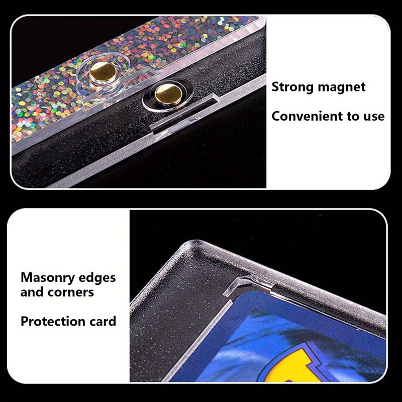 5pcs Silvery Holographic Frame Card Holder Magnetic One Touch Case For 35pt Trading Cards Clear Display Storage For Sport Star Cartoon Anime Game Cards TCG MTG Premium Collection Protector Showcase - Image 3