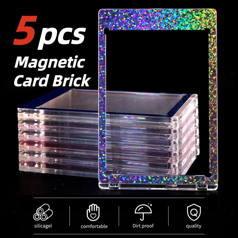 5pcs Silvery Holographic Frame Card Holder Magnetic One Touch Case For 35pt Trading Cards Clear Display Storage For Sport Star Cartoon Anime Game Cards TCG MTG Premium Collection Protector Showcase - Image 1