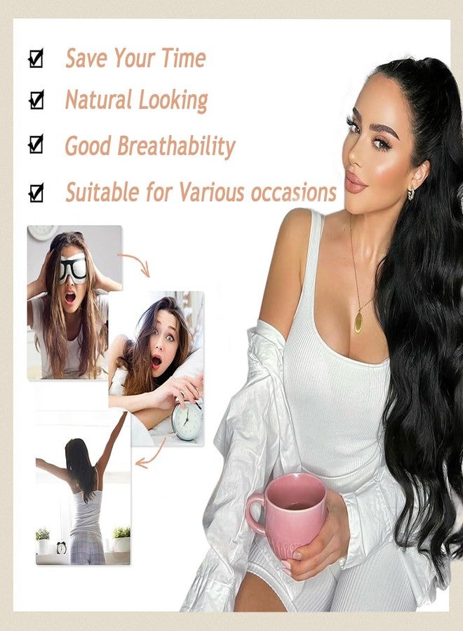 BLUSHIA Ponytail Extension Long Wavy Pony Tails Hair Extensions Natural Black Ponytail Claw for Women Synthetic Ponytail Hair Extension Clip in Hairpiece for Daily Use 22 Inch - Image 3