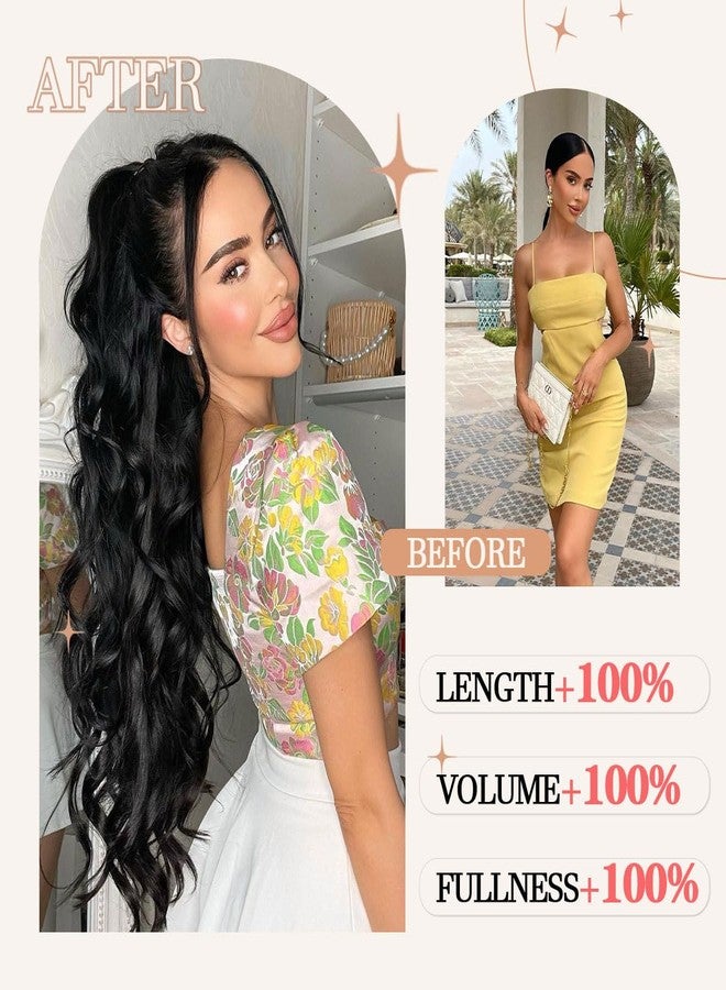 BLUSHIA Ponytail Extension Long Wavy Pony Tails Hair Extensions Natural Black Ponytail Claw for Women Synthetic Ponytail Hair Extension Clip in Hairpiece for Daily Use 22 Inch - Image 2