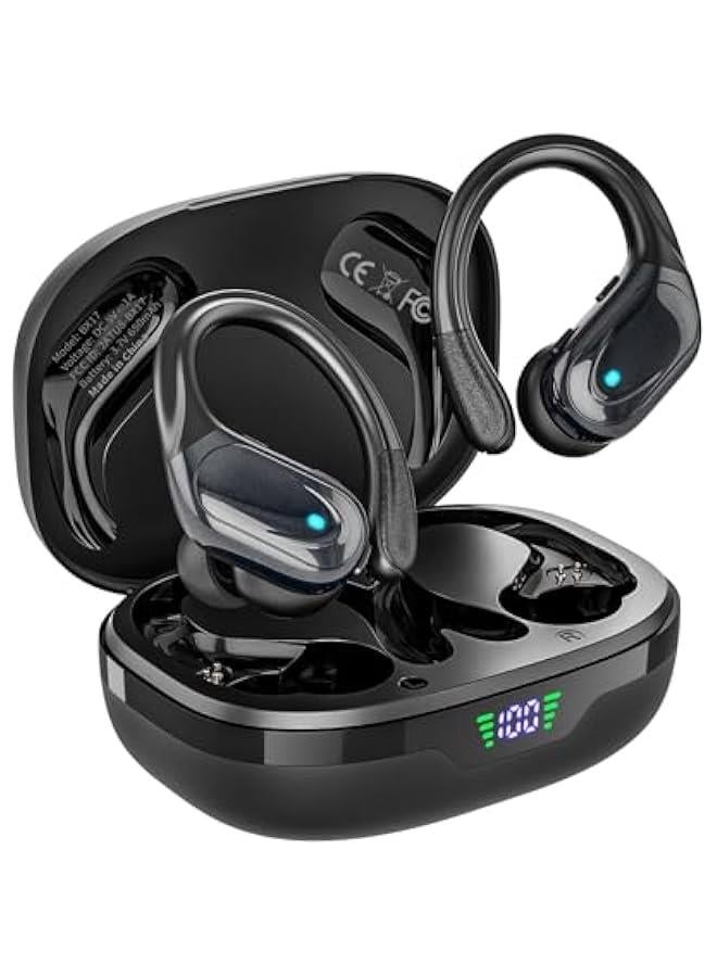 Arabest Wireless Earbuds Bluetooth Headphones 80hrs Playback Ear Buds Power Display with Noise Canceling Mic Headsets for Sports/Workout/Running Black - Image 1