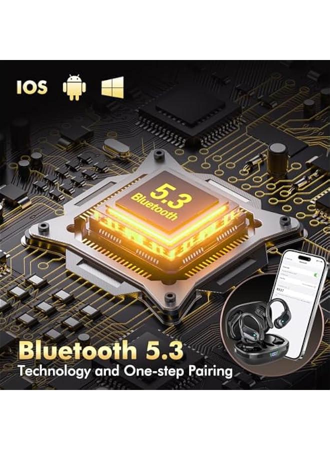 Arabest Wireless Earbuds Bluetooth Headphones 80hrs Playback Ear Buds Power Display with Noise Canceling Mic Headsets for Sports/Workout/Running Black - Image 2