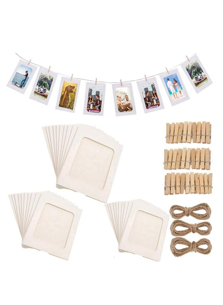 30 PCS DIY Paper Photo Frames 4x6 Picture Frame with Wooden Clips and String Hanging Cardboard Photo Frame 10x15 cm Set for Home Wall Decor (White 30 PACK) - Image 1