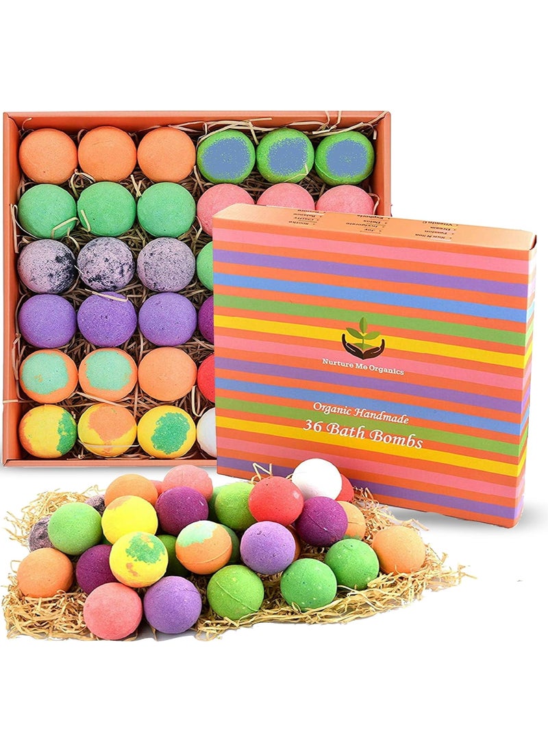 Nurture Me Organics - Bulk Bath Bomb Gift Set  36 Nurture Me Organics Bath Bombs Large Bath Fizzies Gift Box of Bulk Bath Bombs Dry Skin Moisturize Natural Spa Bath Balls Best Gift for Women Gifts for Mom  Friends - Image 1