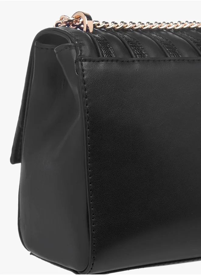 Celeste Womens Textured Crossbody Bag With Flap Closure And Chain Strap