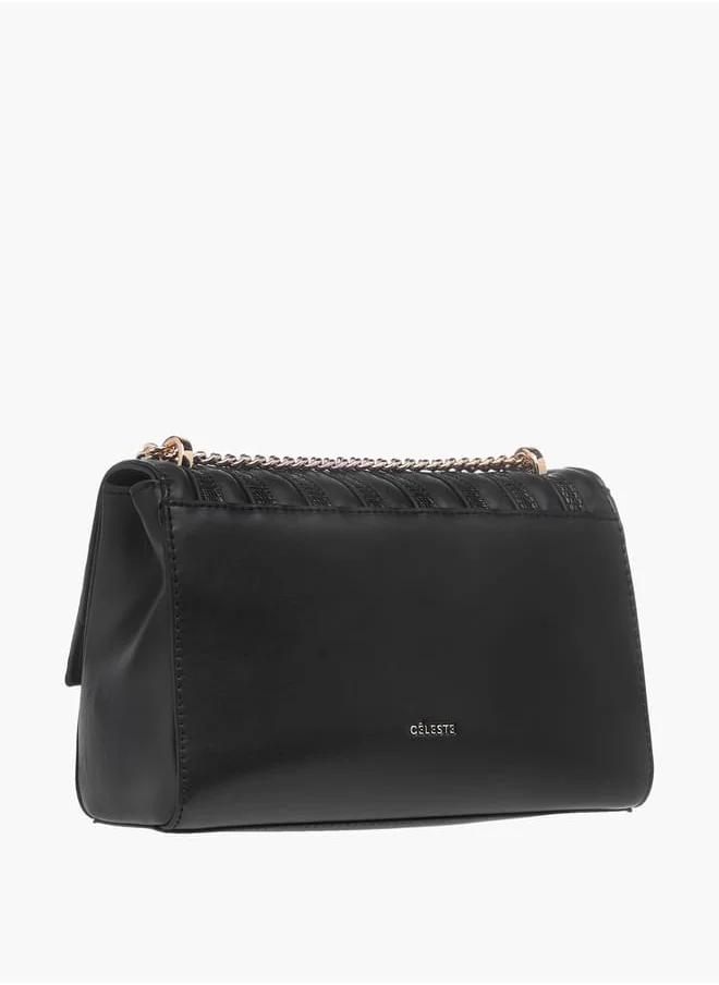 Celeste Womens Textured Crossbody Bag With Flap Closure And Chain Strap