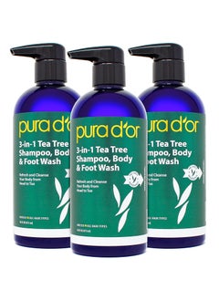PURA DOR 3in1 Tea Tree Shampoo Body  Foot Wash Shampoo 16oz x3  48oz Total Body Care  Foot Odor  Daily Hygiene Cleansing Routine PostWorkout Refreshment  Soothes Invigorates Nourishes