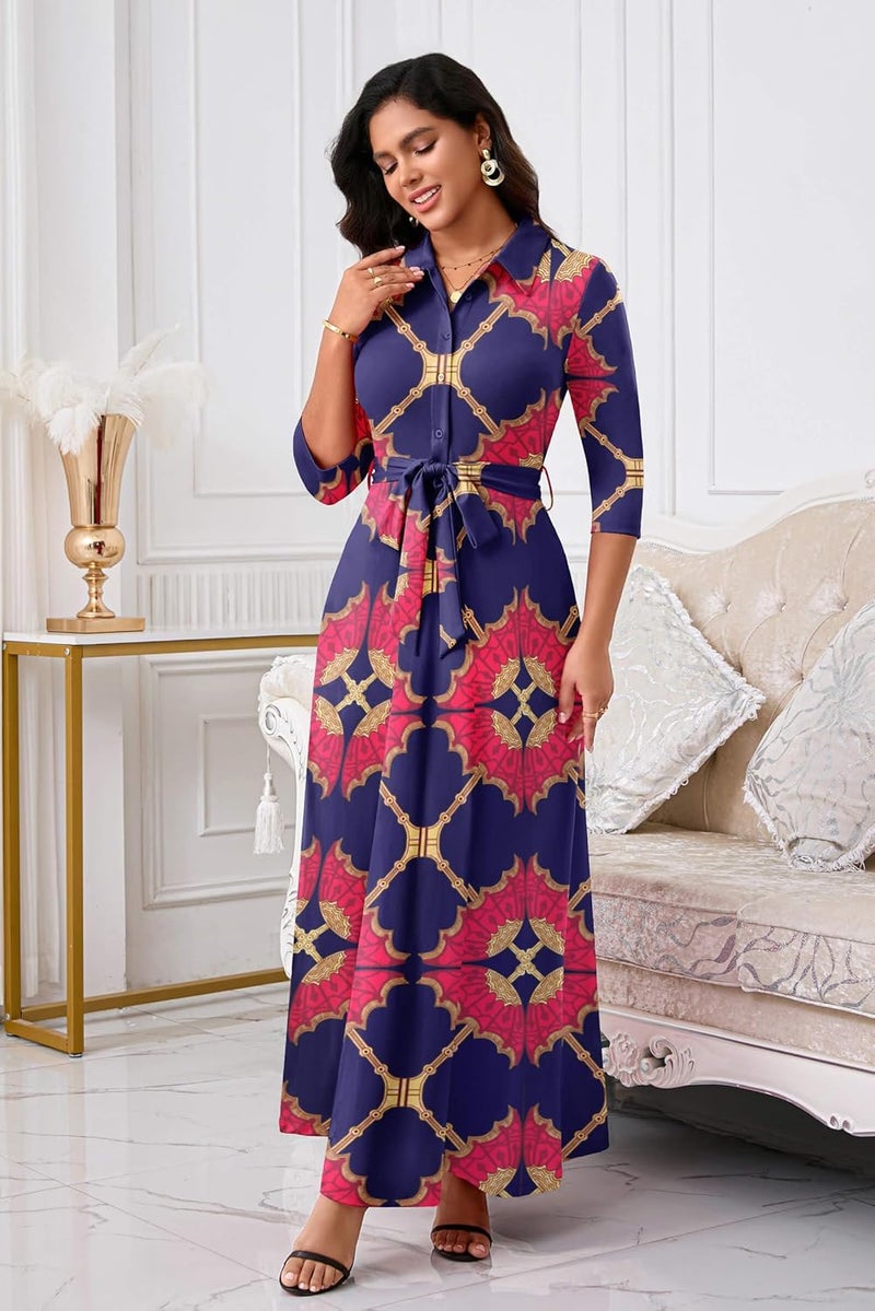 Women's Maxi Dress Long Sleeve Button Down Floral Print with Pockets - Image 5