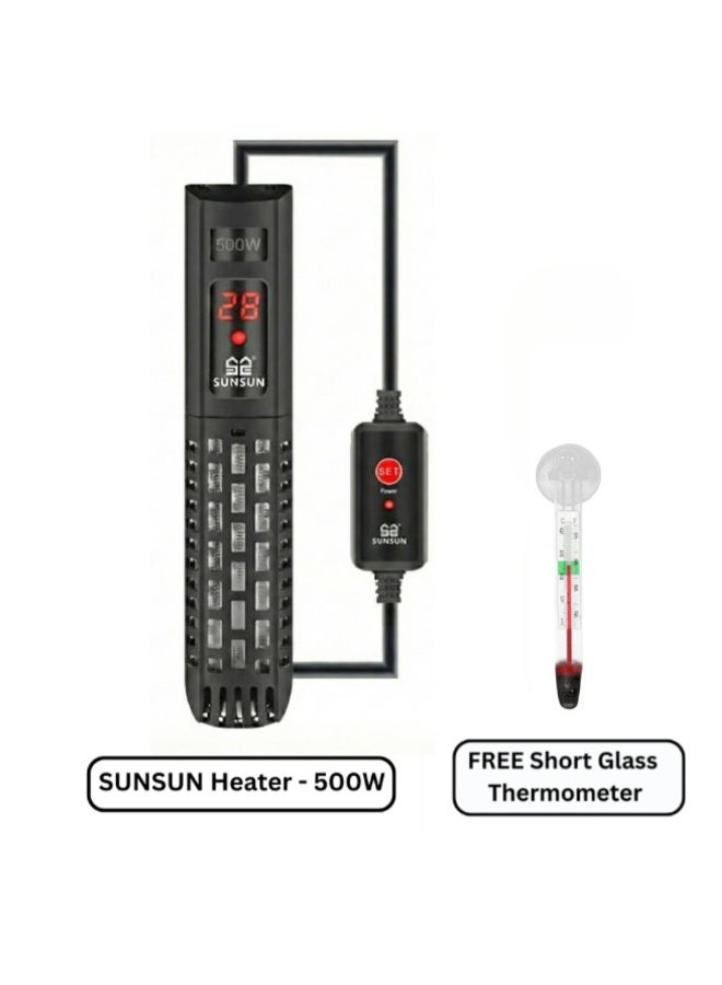 سان سان سخان حوض السمك SUNSUN GR-500C بقدرة 500 واط، مزود بوحدة تحكم رقمية في درجة الحرارة ومقياس حرارة زجاجي قصير مجاني. - Image 1