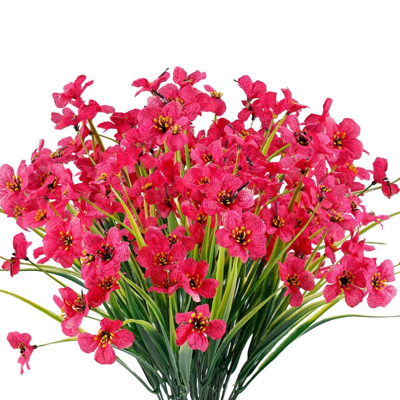 JEMONG 12 Bundles Artificial Flowers Outdoor UV Resistant Fake Flowers No Fade Faux Plastic Plants Garden Porch Window Box DecoratingRose red