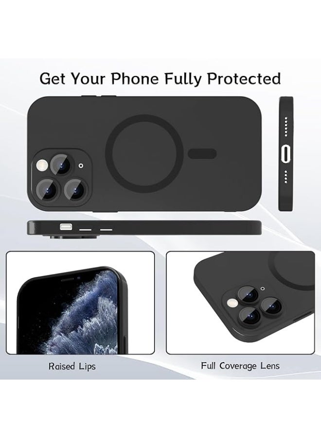 جراب مغناطيسي متوافق مع هاتف Iphone 11 Pro Max [متوافق مع MagSafe] [واقي عدسة الكاميرا المدمج] غطاء هاتف رفيع ناعم من السيليكون مقاوم للصدمات لامع معدني (أسود) - Image 3