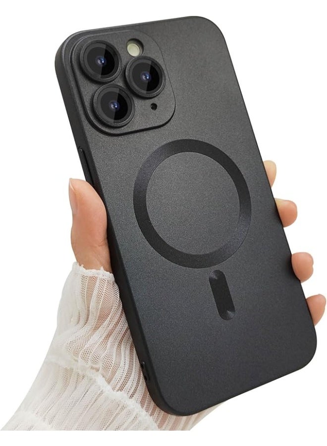 جراب مغناطيسي متوافق مع هاتف Iphone 11 Pro Max [متوافق مع MagSafe] [واقي عدسة الكاميرا المدمج] غطاء هاتف رفيع ناعم من السيليكون مقاوم للصدمات لامع معدني (أسود) - Image 1