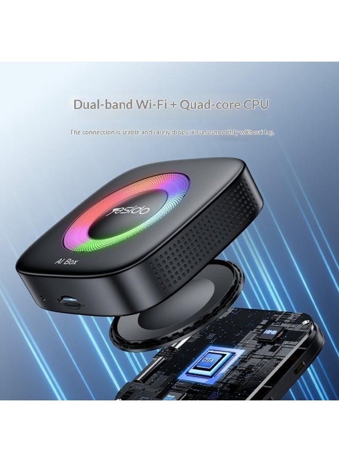 Yesido KM33 3-in-1 Wireless CarPlay & Android Auto Smart AI Box with RGB Light ABS Black - 1 Piece - Image 4