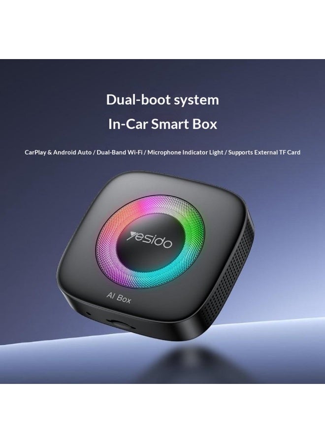 Yesido KM33 3-in-1 Wireless CarPlay & Android Auto Smart AI Box with RGB Light ABS Black - 1 Piece - Image 2