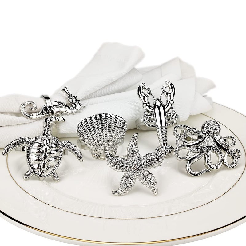 Yhridcaz Yhridcaz Assorted Ocean Style Napkin Ring Silver Nautical Serviette Rings for Home Dcor Set of 6 Gift Box Packing to Hostess Christening Bangle As Wedding Presents and Baby Presents 