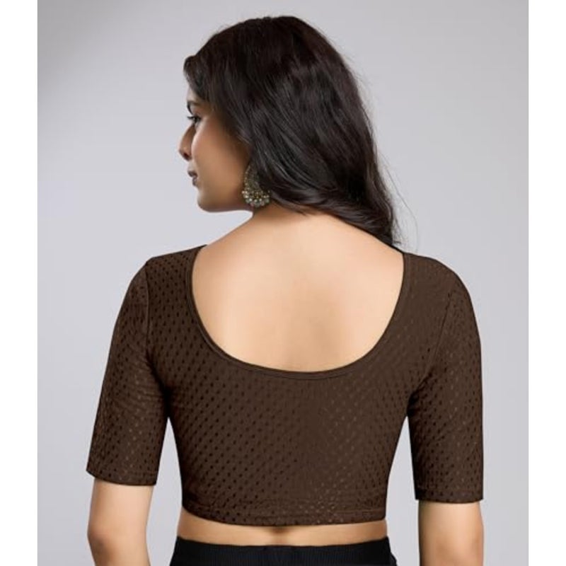 Trendmalls Women's Dobby Pure Cotton Elastin Stretchable Readymade Round Neck Elbow Length Sleeves Blouse Choli Stylish Saree Blouse Ready to Wear - Image 2