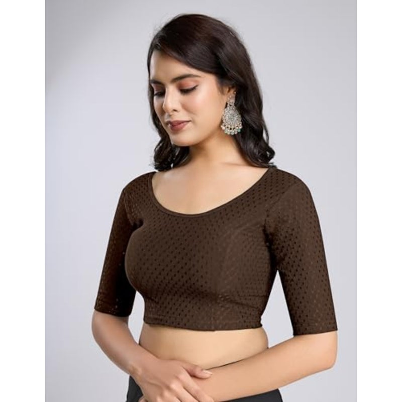 Trendmalls Women's Dobby Pure Cotton Elastin Stretchable Readymade Round Neck Elbow Length Sleeves Blouse Choli Stylish Saree Blouse Ready to Wear - Image 5