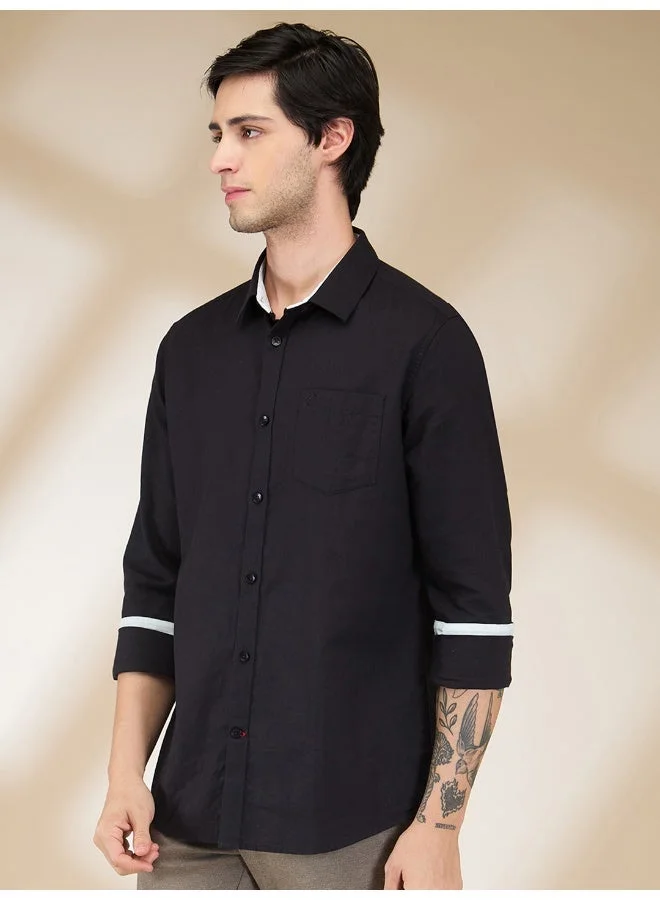 بيينغ هيومان Mens Black Collared Long Sleeve Shirt