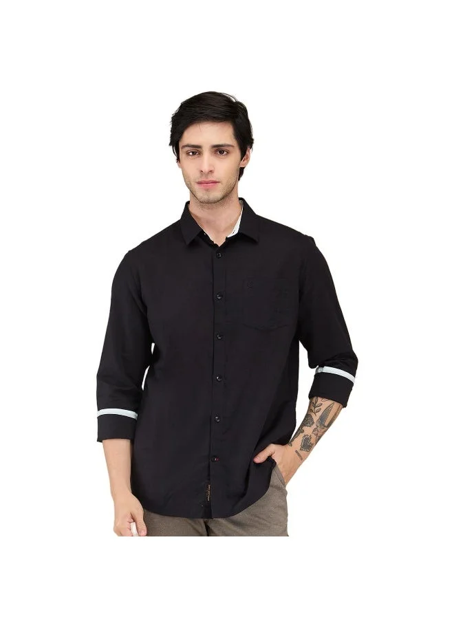 بيينغ هيومان Mens Black Collared Long Sleeve Shirt