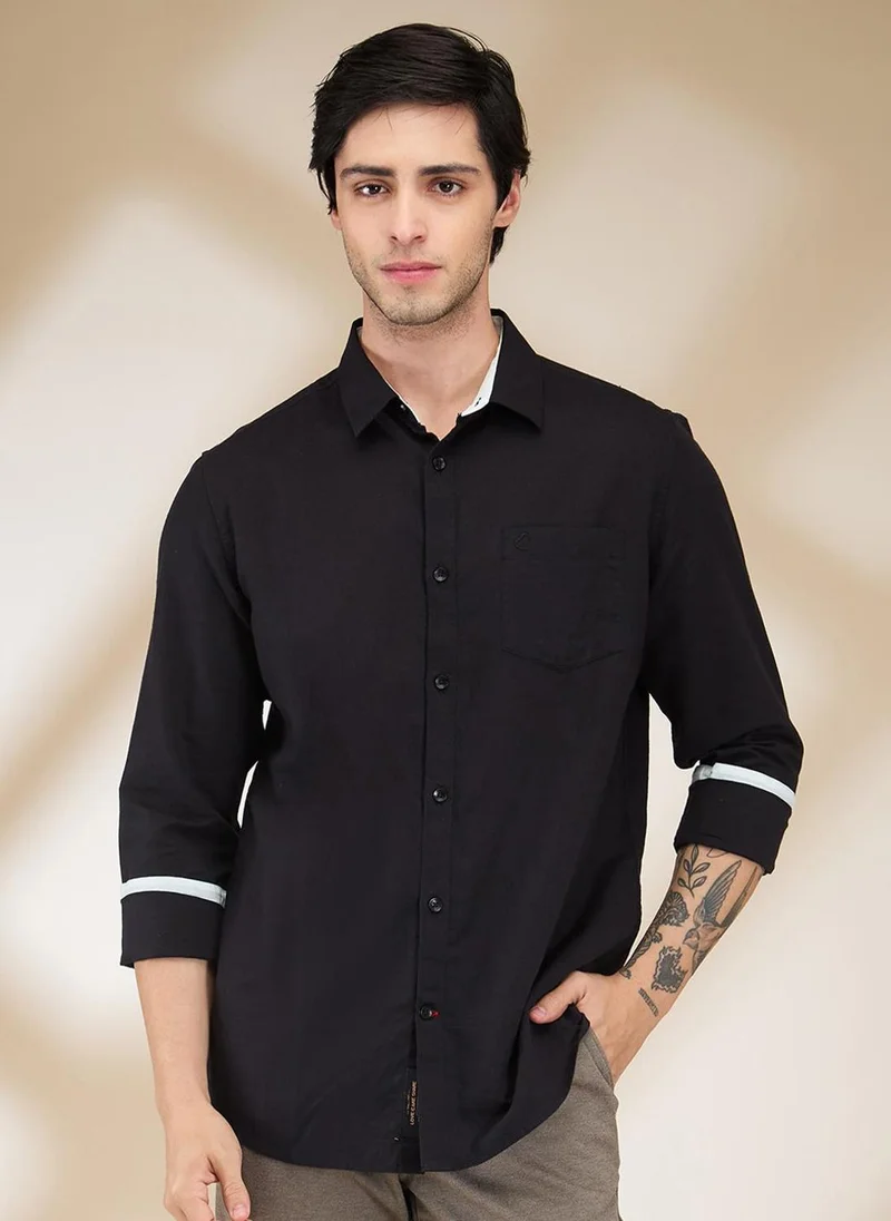 Being Human Men Classic Spread Collar Solid Cotton Linen Casual Shirt