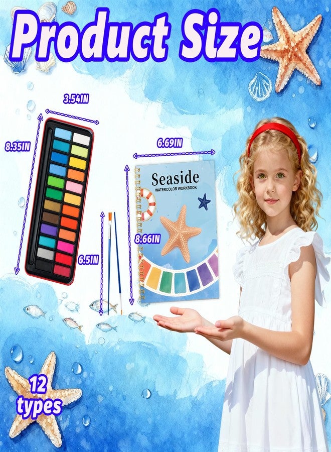 Cbcmpica Watercolor Workbook - Coloring Book Beginner Friendly Painting Kit, Watercolor Workbooks for Adults with 24 Colors Paint, Exploration Gift for Adults Teens (Seaside) - Image 3
