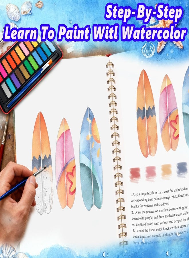 Cbcmpica Watercolor Workbook - Coloring Book Beginner Friendly Painting Kit, Watercolor Workbooks for Adults with 24 Colors Paint, Exploration Gift for Adults Teens (Seaside) - Image 4