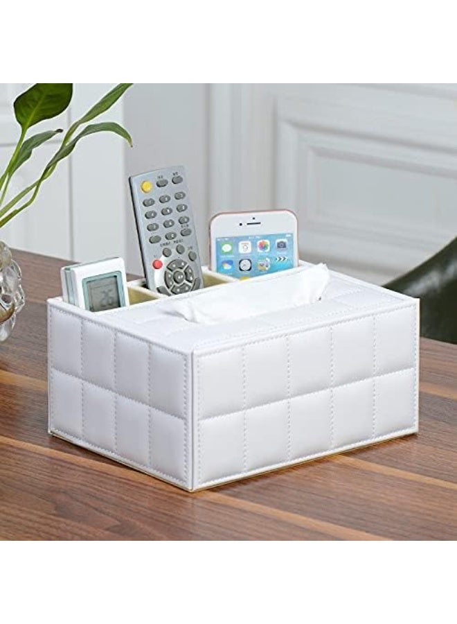 Retro tissue box, multifunctional leather remote control, stationery, napkin holder storage box, modern facial tissue drawer storage solution, ideal for home office supplies（white） - Image 5
