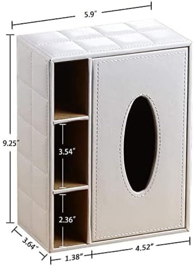 Retro tissue box, multifunctional leather remote control, stationery, napkin holder storage box, modern facial tissue drawer storage solution, ideal for home office supplies（white） - Image 3