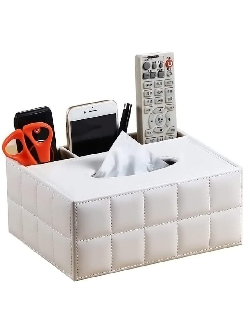 Retro tissue box, multifunctional leather remote control, stationery, napkin holder storage box, modern facial tissue drawer storage solution, ideal for home office supplies（white） - Image 1