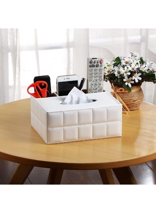 Retro tissue box, multifunctional leather remote control, stationery, napkin holder storage box, modern facial tissue drawer storage solution, ideal for home office supplies（white） - Image 2