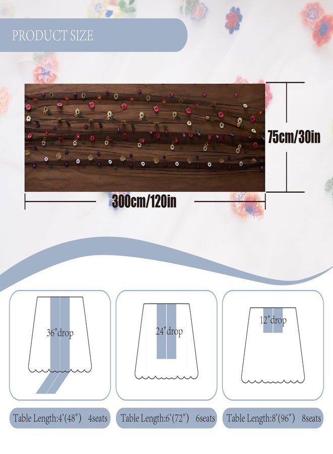 RRBXIA 2PC Black Embroidery Daisy Table Runner 10ft 120 Inch Fall Florals Gauze Tulle Sheer Cheesecloth Holiday Kitchen Dining Table Decoration for Home Wedding Party Baby Shower Birthday Decorations - Image 2