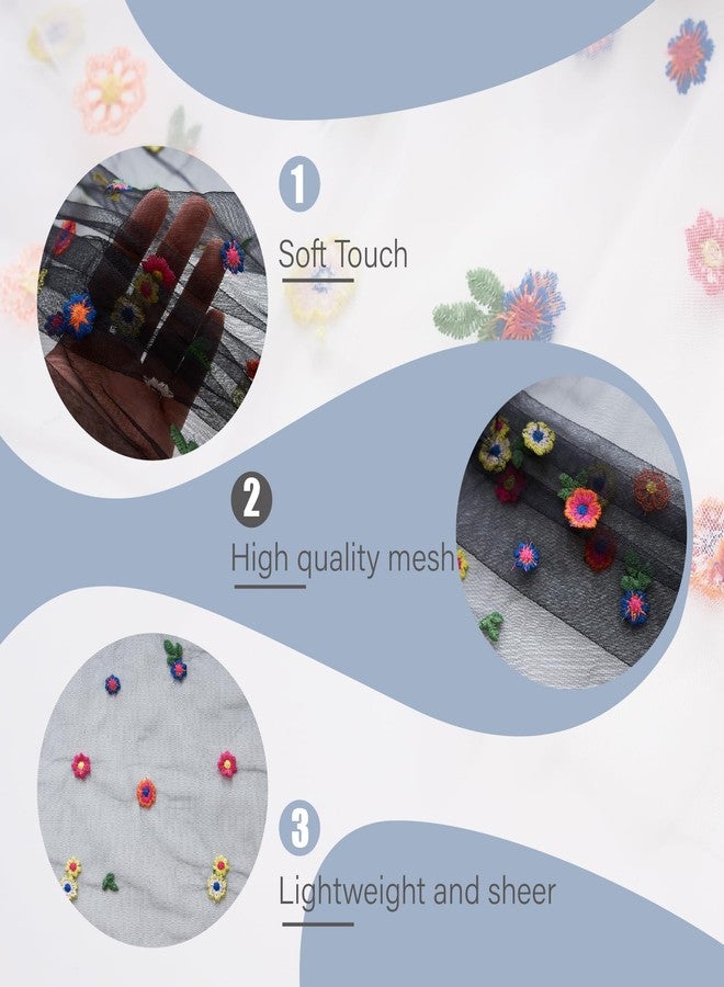 RRBXIA 2PC Black Embroidery Daisy Table Runner 10ft 120 Inch Fall Florals Gauze Tulle Sheer Cheesecloth Holiday Kitchen Dining Table Decoration for Home Wedding Party Baby Shower Birthday Decorations - Image 3