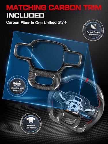 TESFEEL Steering Wheel for F150 Raptor 2021-2025, Real Carbon Fiber, Double D Design, Heated Nappa Preforated Leather Grip with Red Stripe&Stitching, Compatible with Raptor with Paddle Shifters Models - Image 5