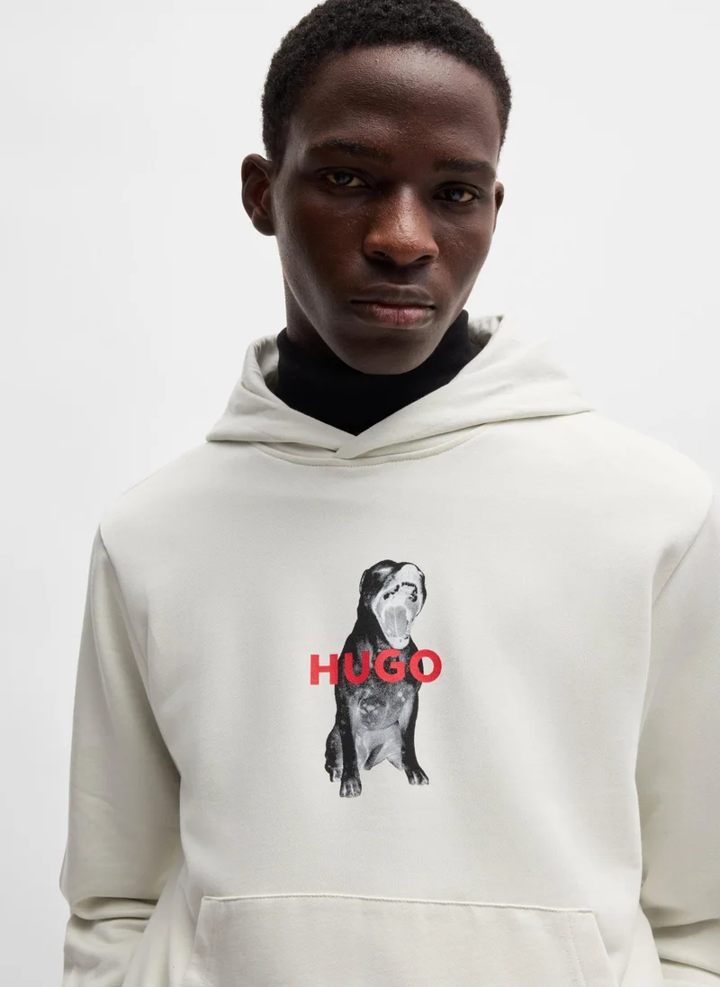 HUGO Cotton-terry regular-fit hoodie with animal graphics