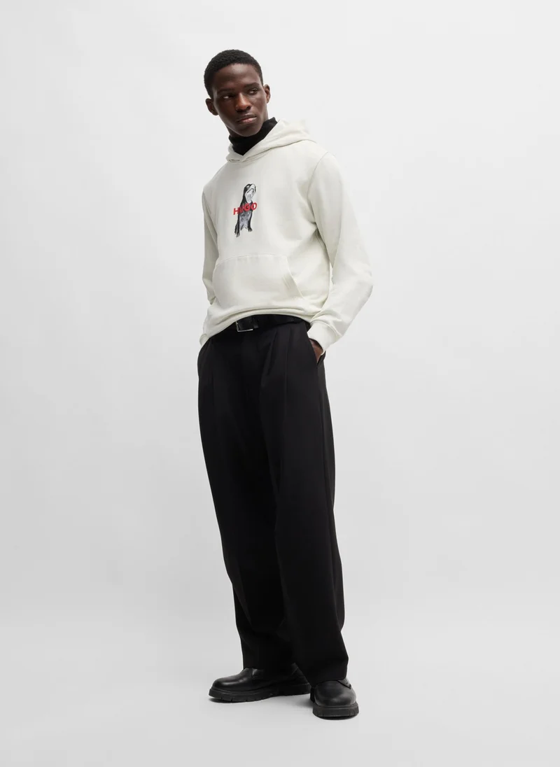 HUGO Cotton-terry regular-fit hoodie with animal graphics