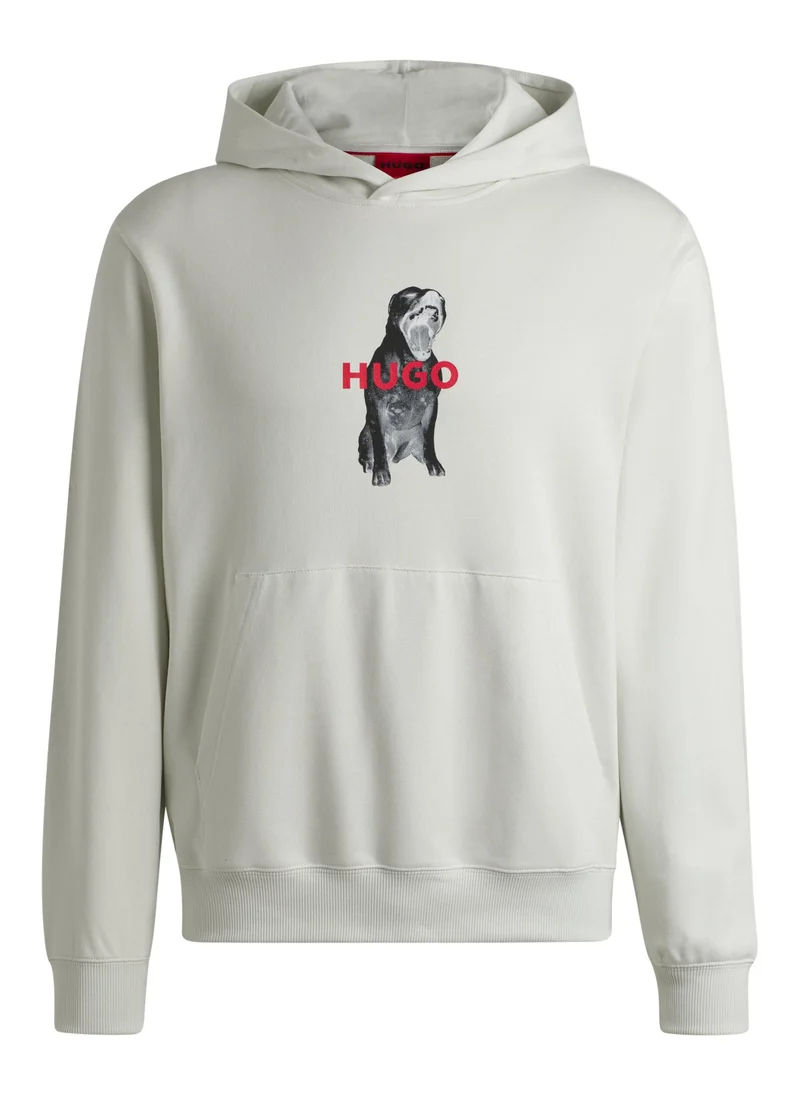 HUGO Cotton-terry regular-fit hoodie with animal graphics
