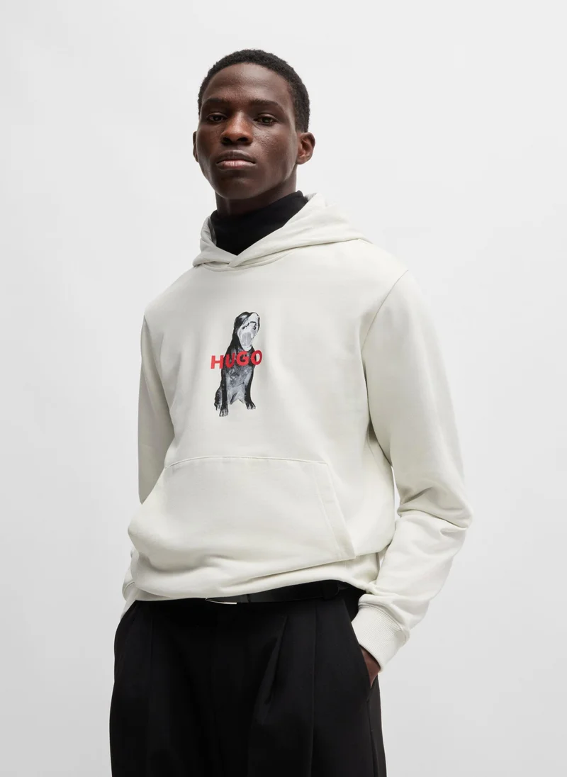 HUGO Cotton-terry regular-fit hoodie with animal graphics