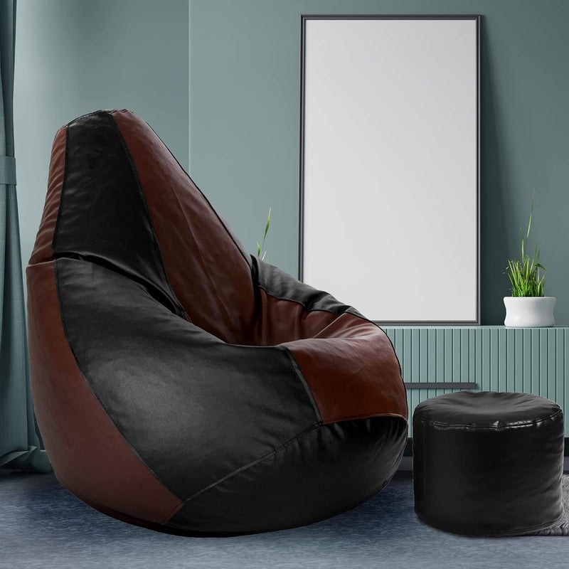 Generic LEXAVI Brand Beanbag with Footrest Combo Filled with Beans fillers Size XXXL Tan Black  - Image 1