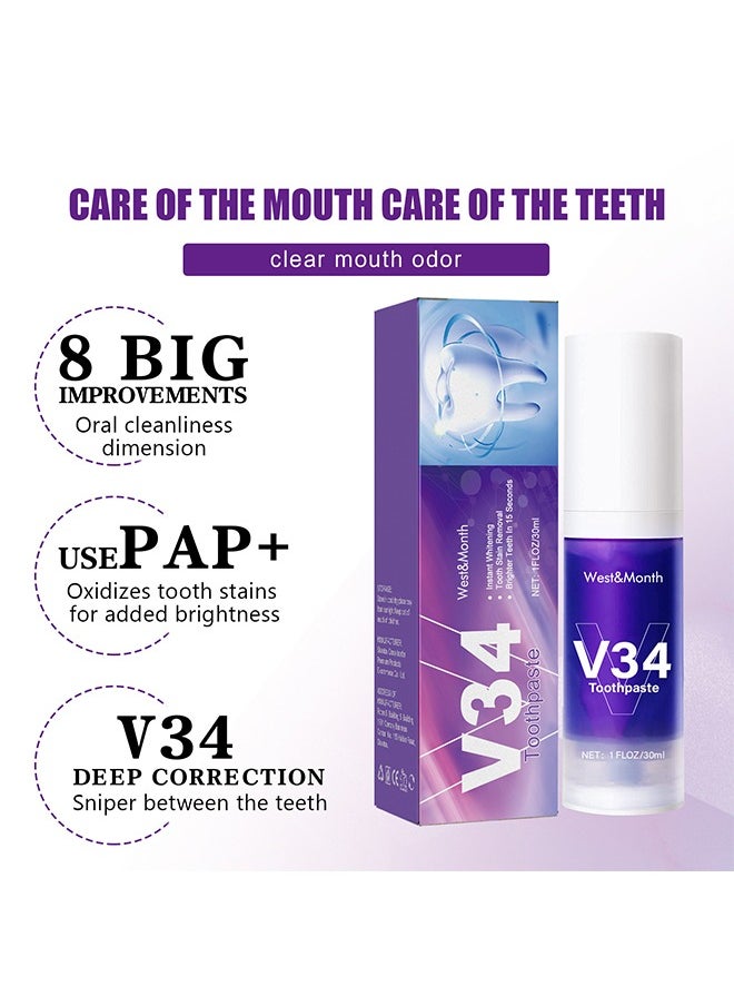 West&Month V34 toothpaste,for teeth whitening, color correcting whitening toothpaste, tooth color correcting serum, purple toothpaste, stain removal, whitening toothpaste. (30ml)  - Image 4