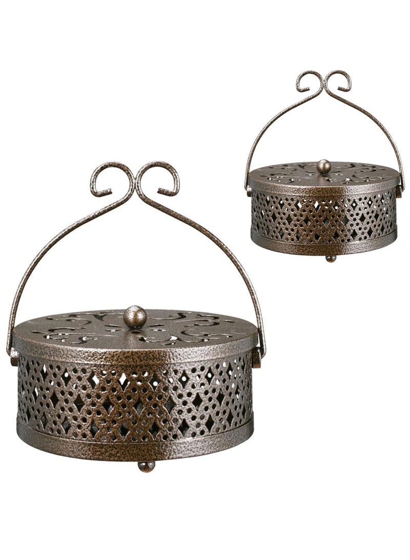 Excefore حامل لفائف البعوض، 2 قطعة حامل لفائف البخور صغير محمول مع مقبض حامل بخور دائري معدني للمنزل والتخييم بالداخل والخارج والفناء (برونزي) - Image 1