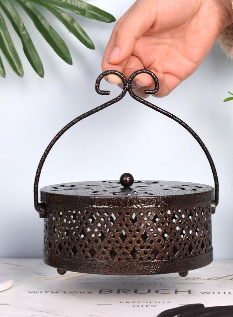 Excefore حامل لفائف البعوض، 2 قطعة حامل لفائف البخور صغير محمول مع مقبض حامل بخور دائري معدني للمنزل والتخييم بالداخل والخارج والفناء (برونزي) - Image 4